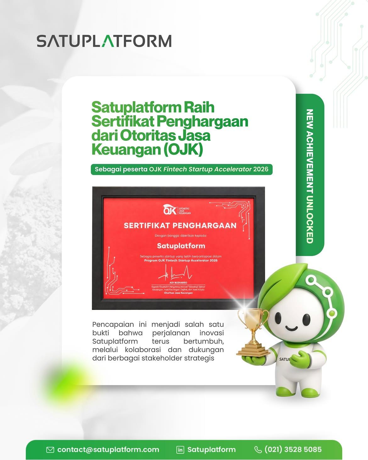 🏆 SATUPLATFORM RAIH SERTIFIKAT PENGHARGAAN DARI OJK!Satuplatform dengan bangga menjadi bagian d